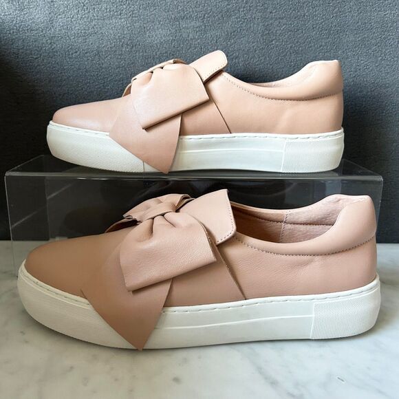 J/Slides Blush Pink Leather Beauty Bow Sneakers Slip On Platform-Women's Size 9 - Picture 4 of 8